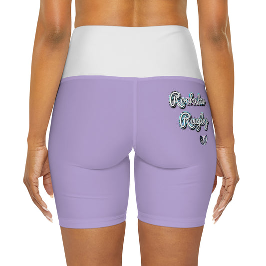 Blueberry Trails High Waisted Polyester/Spandex Shorts  - Lavender & White