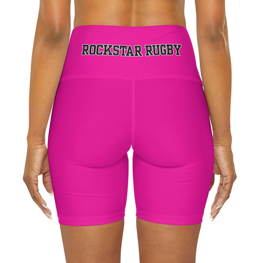 Rockstar Rugby High Waisted Polyester/Spandex Shorts (Pink)