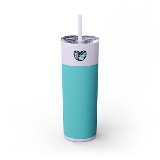 Glitter Aqua Skinny Tumbler with Straw, 20oz