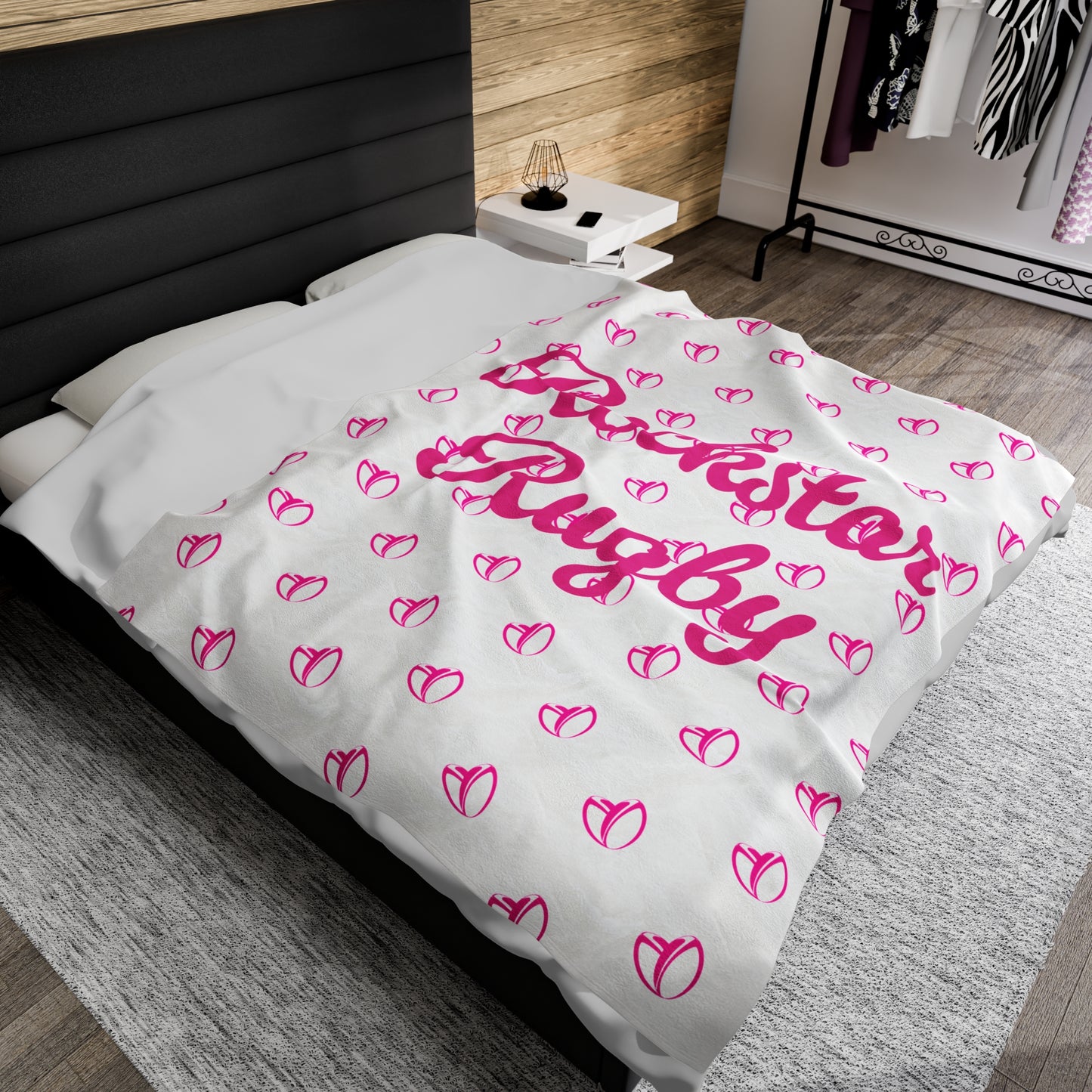 Pink Rugby Hearts Plush Blanket