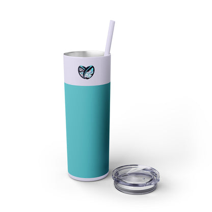 Glitter Aqua Skinny Tumbler with Straw, 20oz