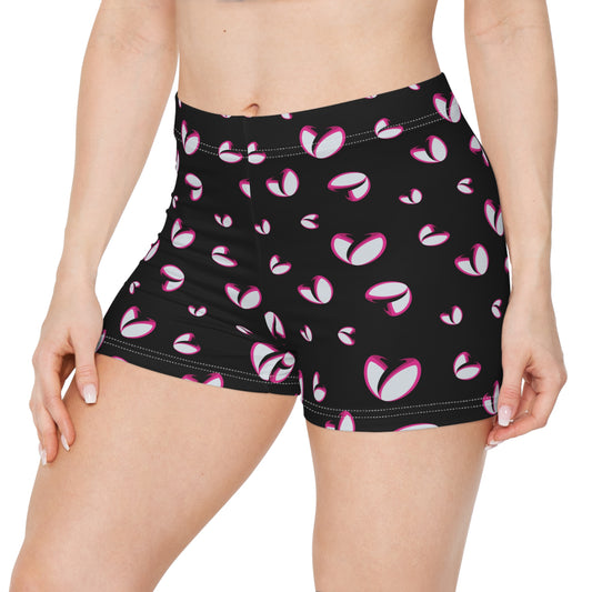 Rockstar Rugby Women's Stretchy Shorts (Black - Heart Logo)