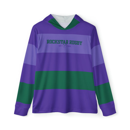 Grape Soda Rugby Stripes Light Weight Moisture Wicking Hoodie