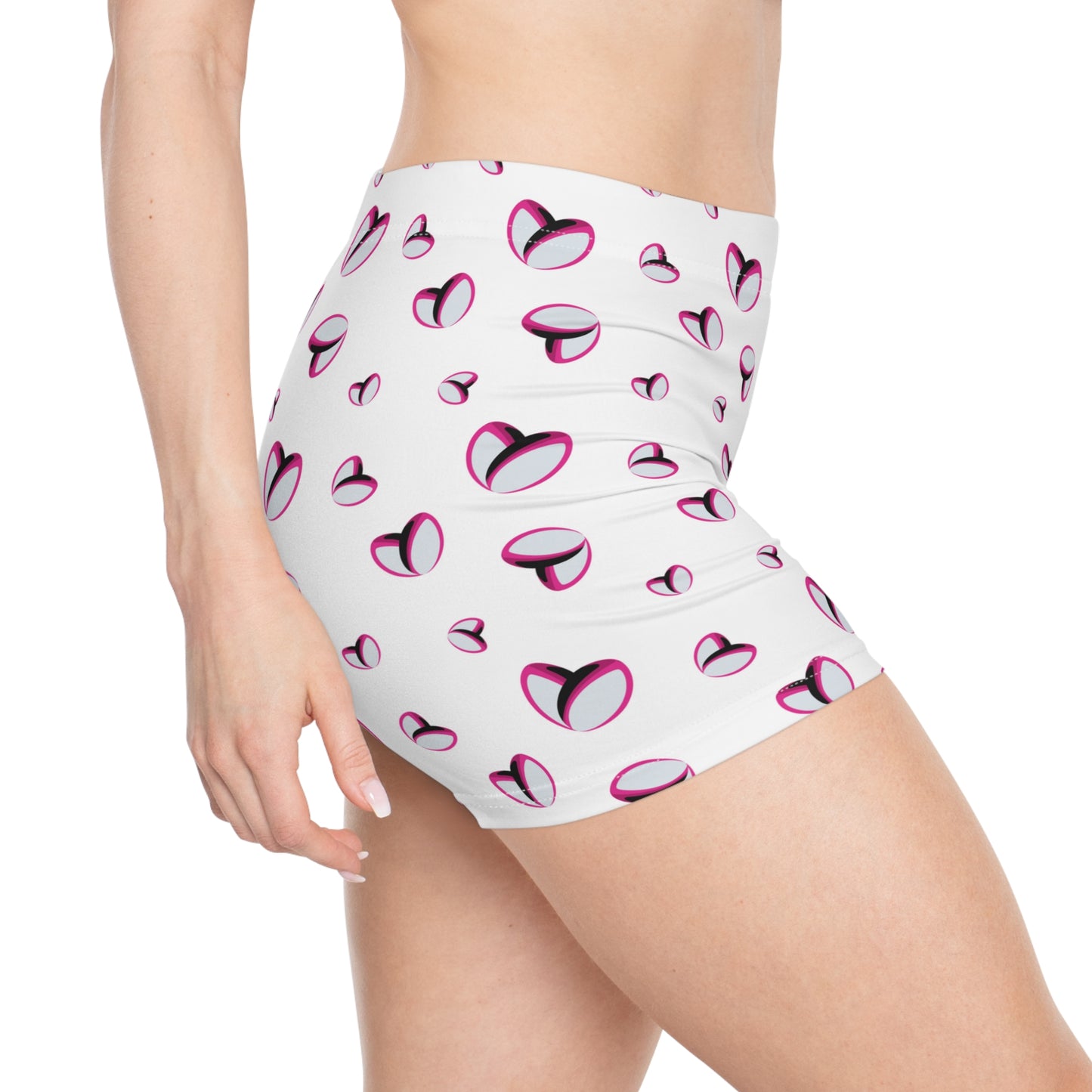 Rockstar Rugby Women's Stretchy Shorts (White - Heart Logo)