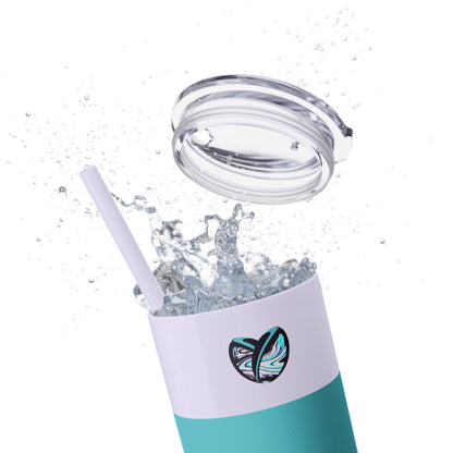 Glitter Aqua Skinny Tumbler with Straw, 20oz